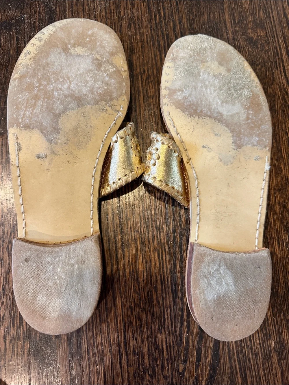 Gold Jack Rogers Leather Thong Sandals -